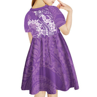 Purple Polynesia Hammerhead Shark Tattoo With Plumeria Lei Kid Short Sleeve Dress LT14 - Polynesian Pride