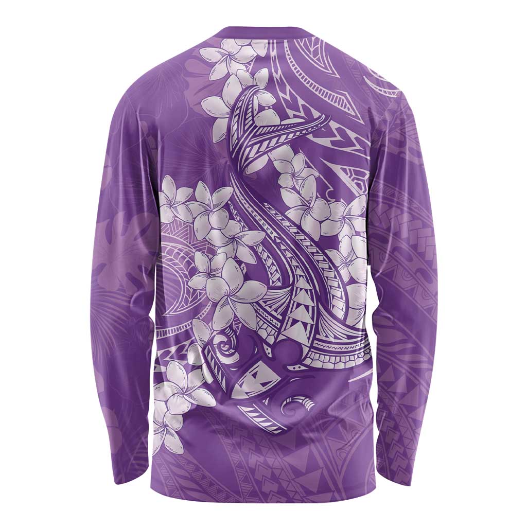 Purple Polynesia Hammerhead Shark Tattoo With Plumeria Lei Long Sleeve Shirt LT14 - Polynesian Pride