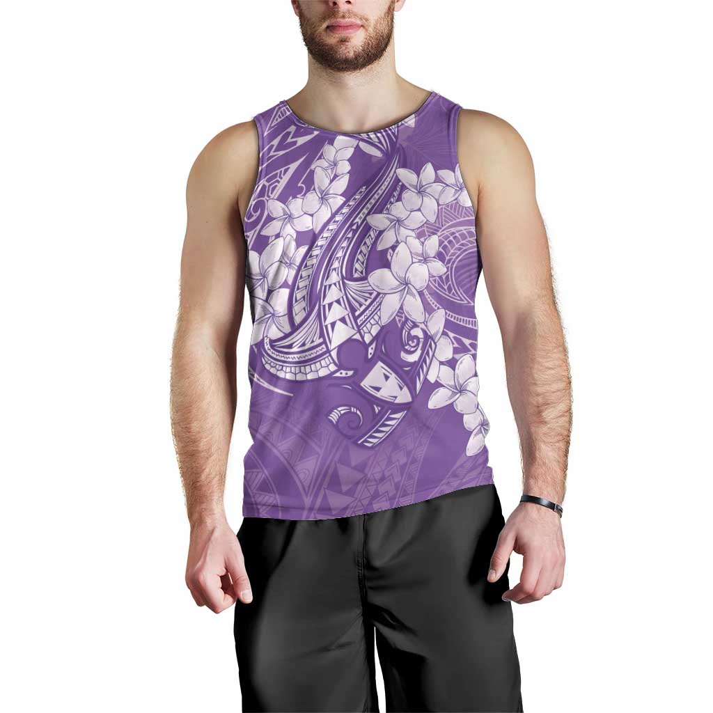 Purple Polynesia Hammerhead Shark Tattoo With Plumeria Lei Men Tank Top LT14 - Polynesian Pride