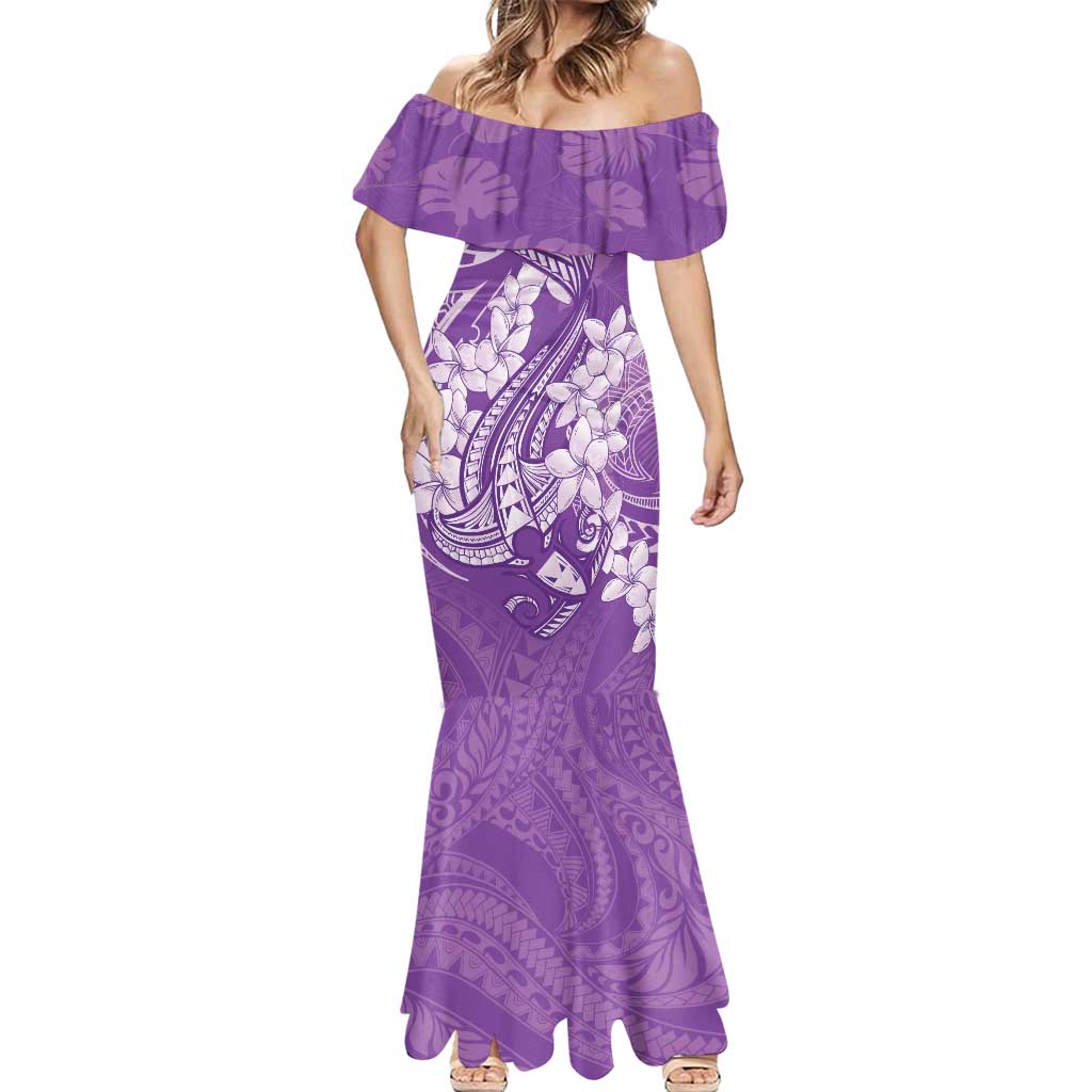 Purple Polynesia Hammerhead Shark Tattoo With Plumeria Lei Mermaid Dress