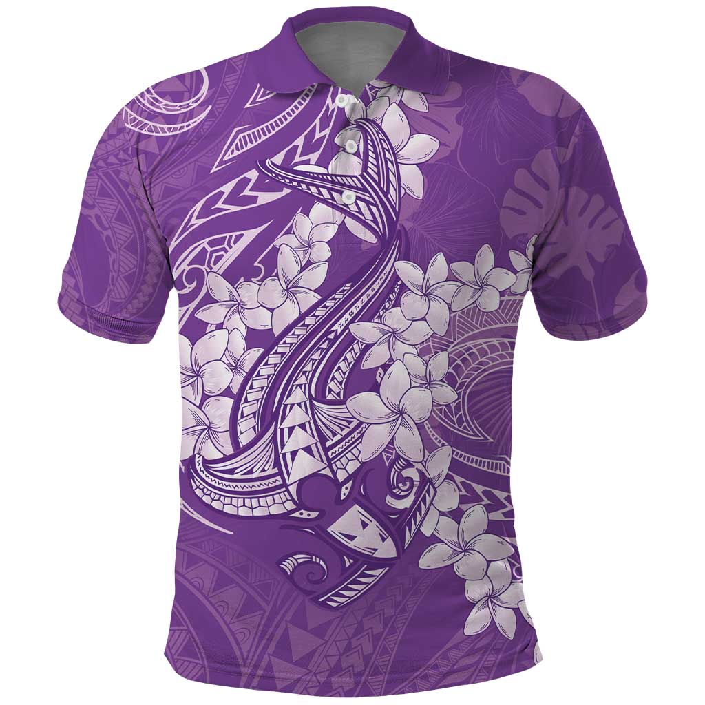 Purple Polynesia Hammerhead Shark Tattoo With Plumeria Lei Polo Shirt