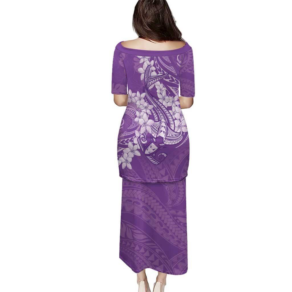 Purple Polynesia Hammerhead Shark Tattoo With Plumeria Lei Puletasi