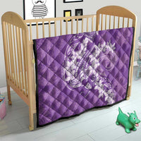 Purple Polynesia Hammerhead Shark Tattoo With Plumeria Lei Quilt