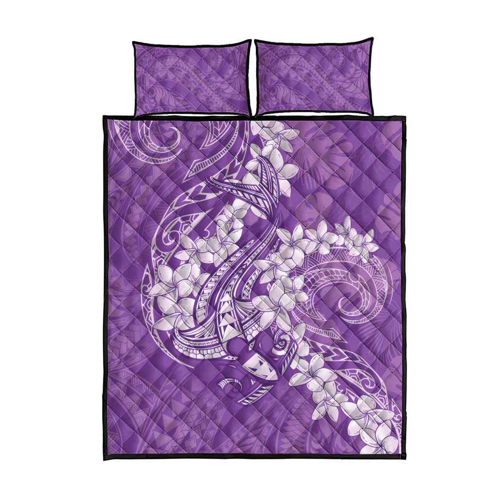 Purple Polynesia Hammerhead Shark Tattoo With Plumeria Lei Quilt Bed Set LT14 - Polynesian Pride