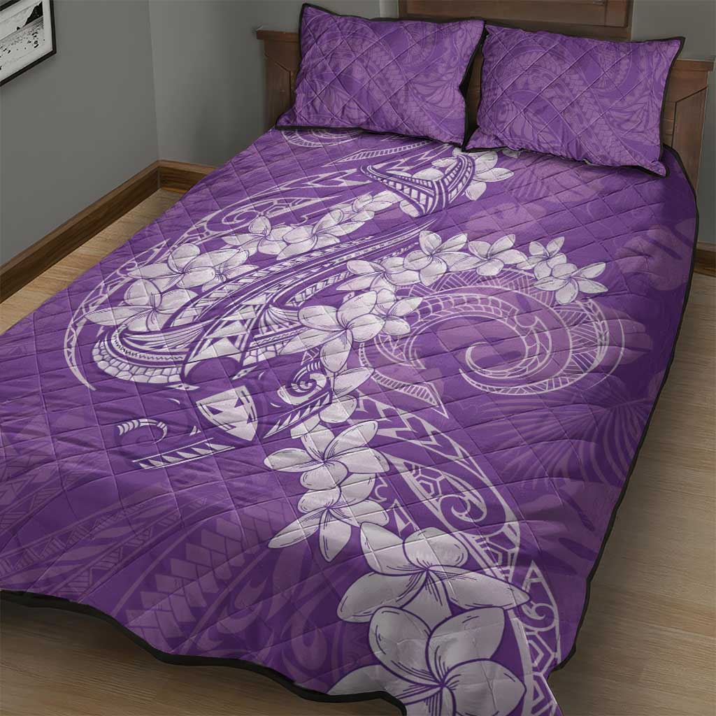 Purple Polynesia Hammerhead Shark Tattoo With Plumeria Lei Quilt Bed Set LT14 - Polynesian Pride