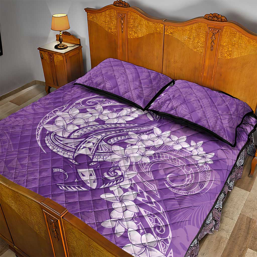 Purple Polynesia Hammerhead Shark Tattoo With Plumeria Lei Quilt Bed Set LT14 - Polynesian Pride