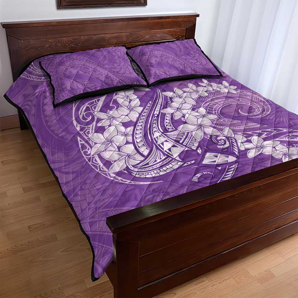Purple Polynesia Hammerhead Shark Tattoo With Plumeria Lei Quilt Bed Set LT14 - Polynesian Pride
