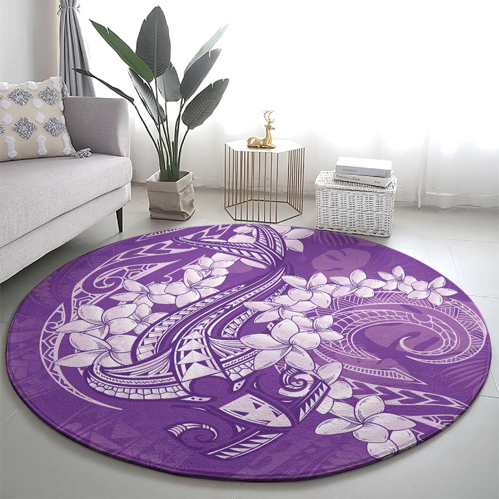 Purple Polynesia Hammerhead Shark Tattoo With Plumeria Lei Round Carpet