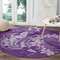 Purple Polynesia Hammerhead Shark Tattoo With Plumeria Lei Round Carpet