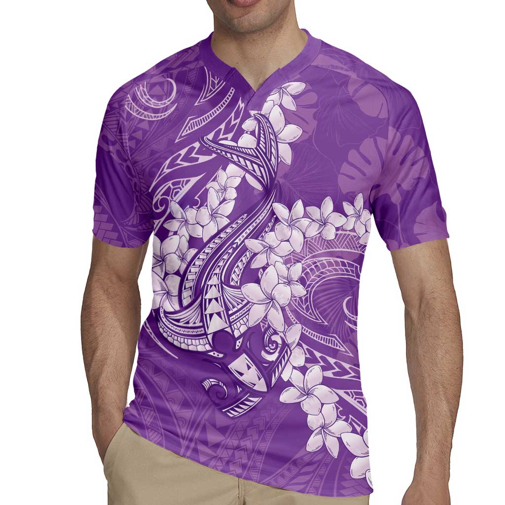 Purple Polynesia Hammerhead Shark Tattoo With Plumeria Lei Rugby Jersey