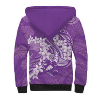 Purple Polynesia Hammerhead Shark Tattoo With Plumeria Lei Sherpa Hoodie LT14 - Polynesian Pride