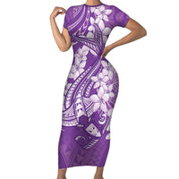 Purple Polynesia Hammerhead Shark Tattoo With Plumeria Lei Short Sleeve Bodycon Dress