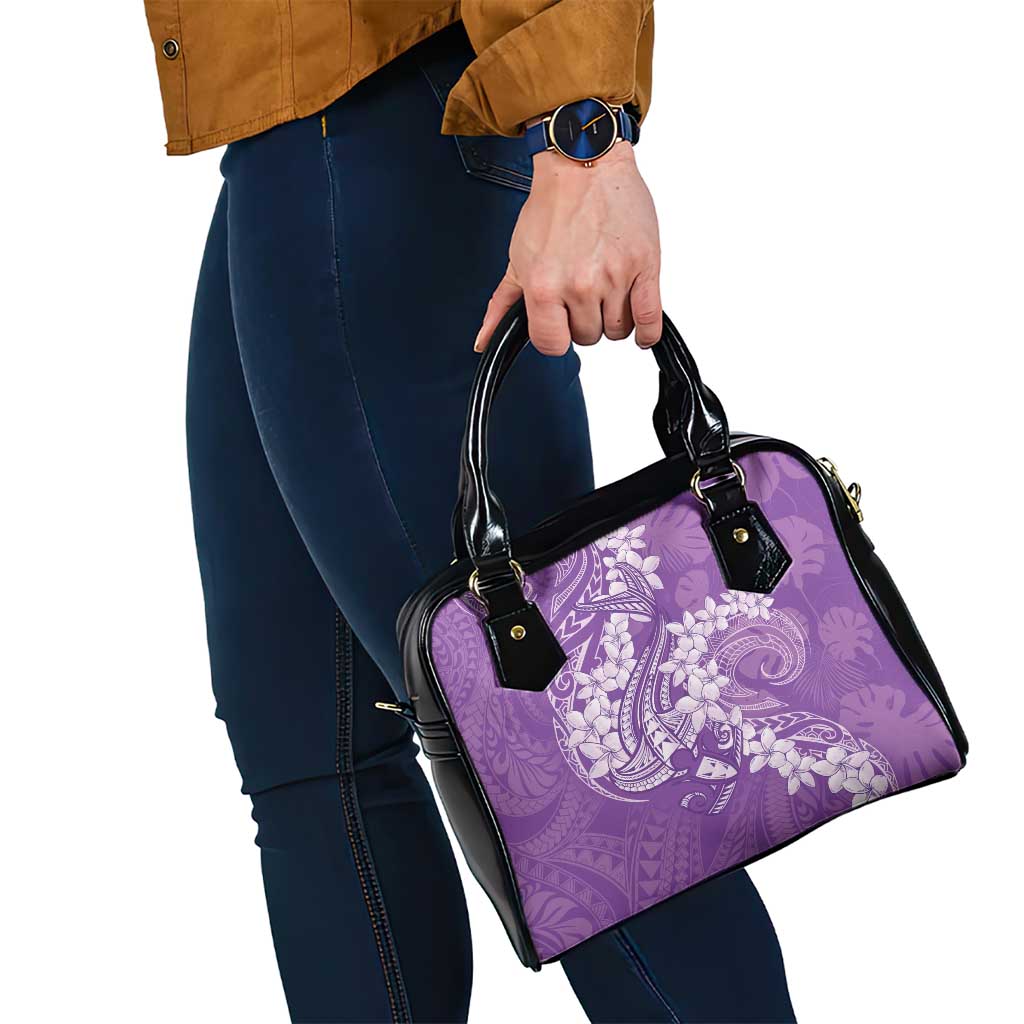Purple Polynesia Hammerhead Shark Tattoo With Plumeria Lei Shoulder Handbag