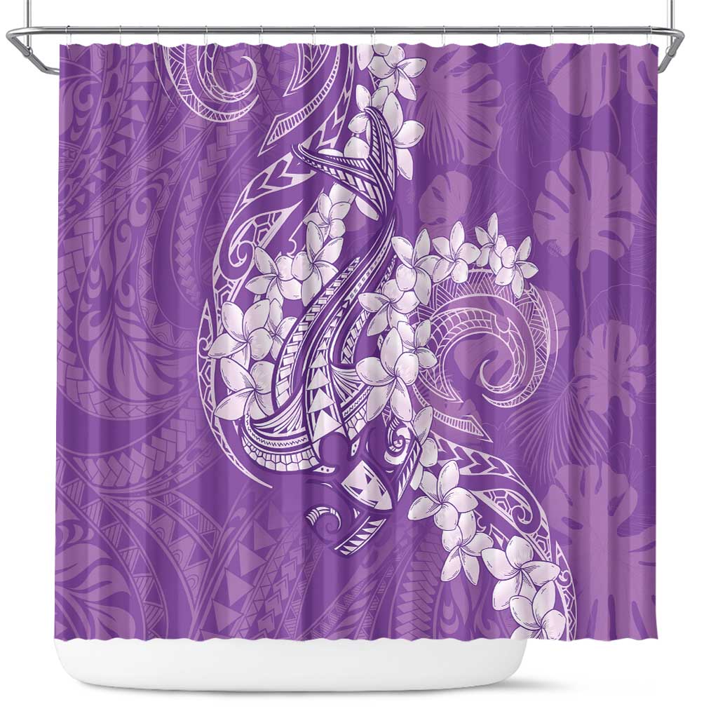 Purple Polynesia Hammerhead Shark Tattoo With Plumeria Lei Shower Curtain