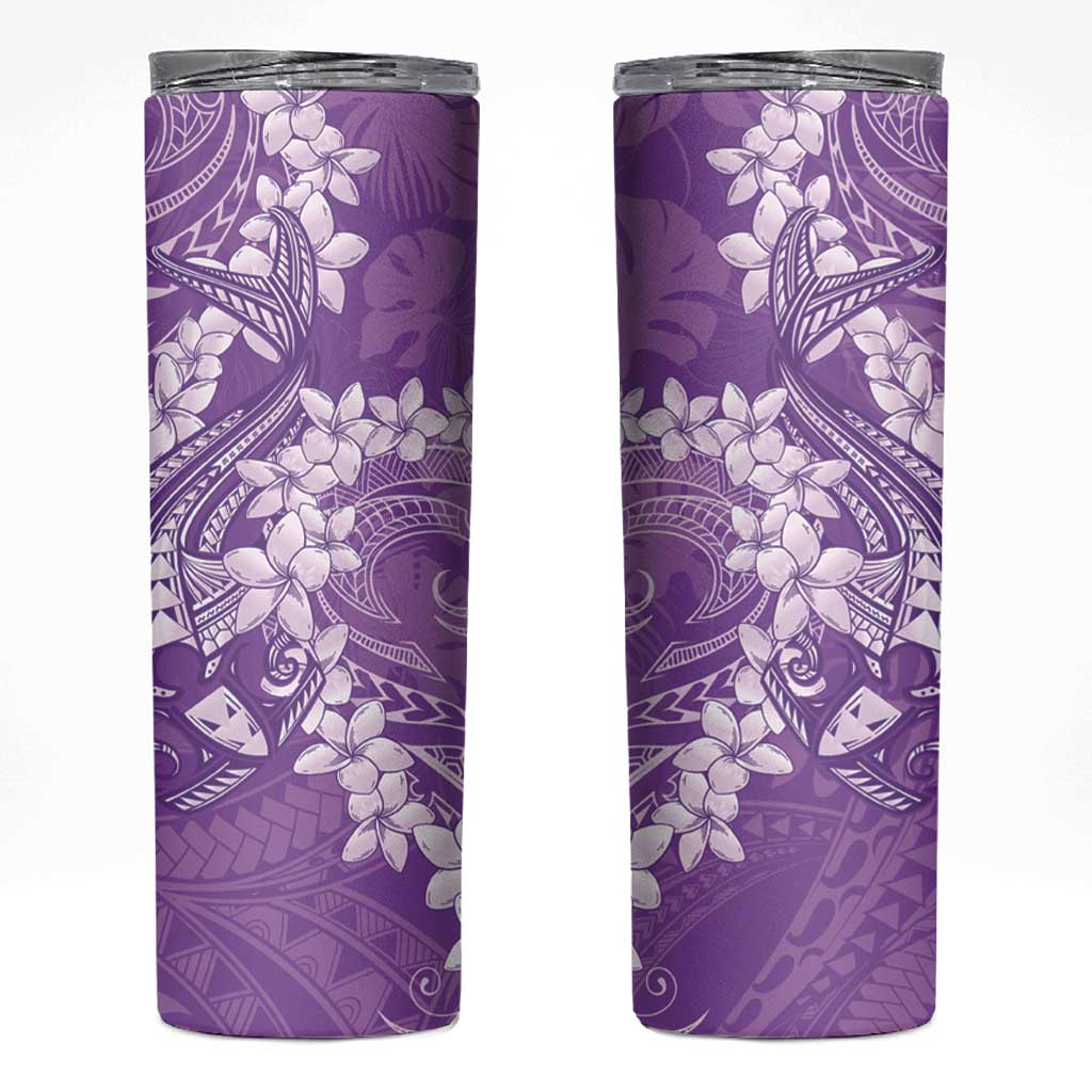 Purple Polynesia Hammerhead Shark Tattoo With Plumeria Lei Skinny Tumbler