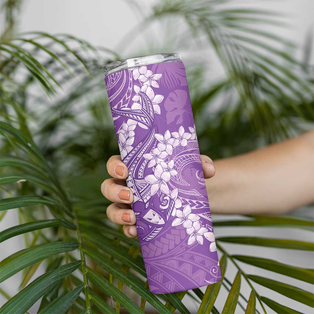 Purple Polynesia Hammerhead Shark Tattoo With Plumeria Lei Skinny Tumbler