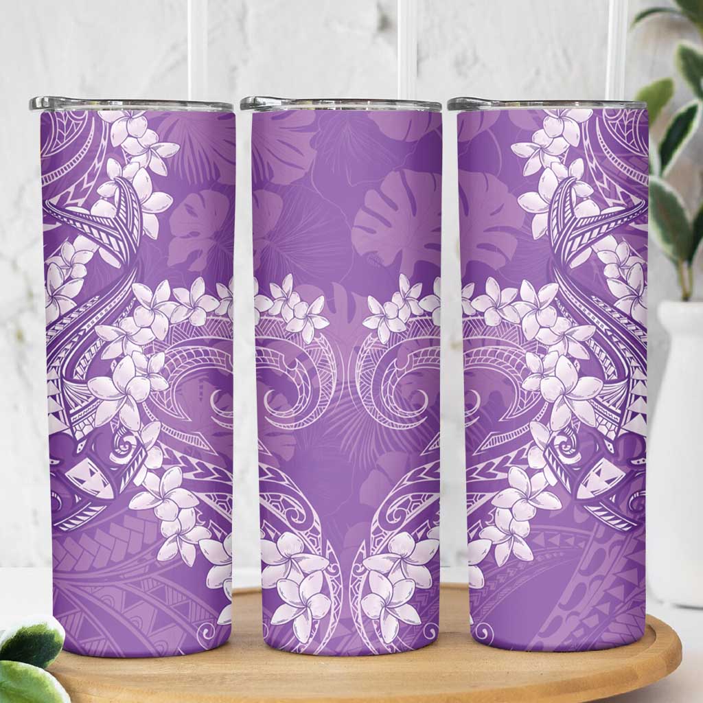 Purple Polynesia Hammerhead Shark Tattoo With Plumeria Lei Skinny Tumbler