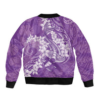 Purple Polynesia Hammerhead Shark Tattoo With Plumeria Lei Sleeve Zip Bomber Jacket