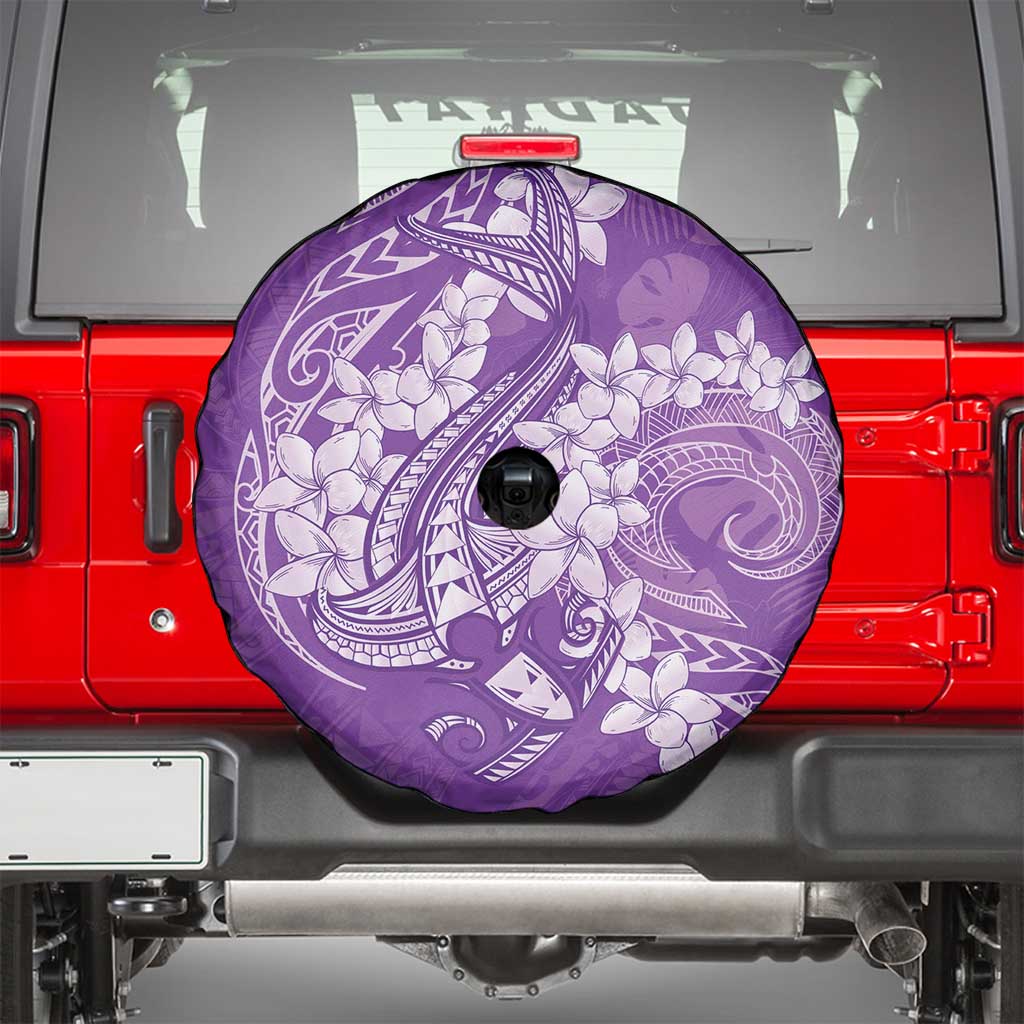 Purple Polynesia Hammerhead Shark Tattoo With Plumeria Lei Spare Tire Cover