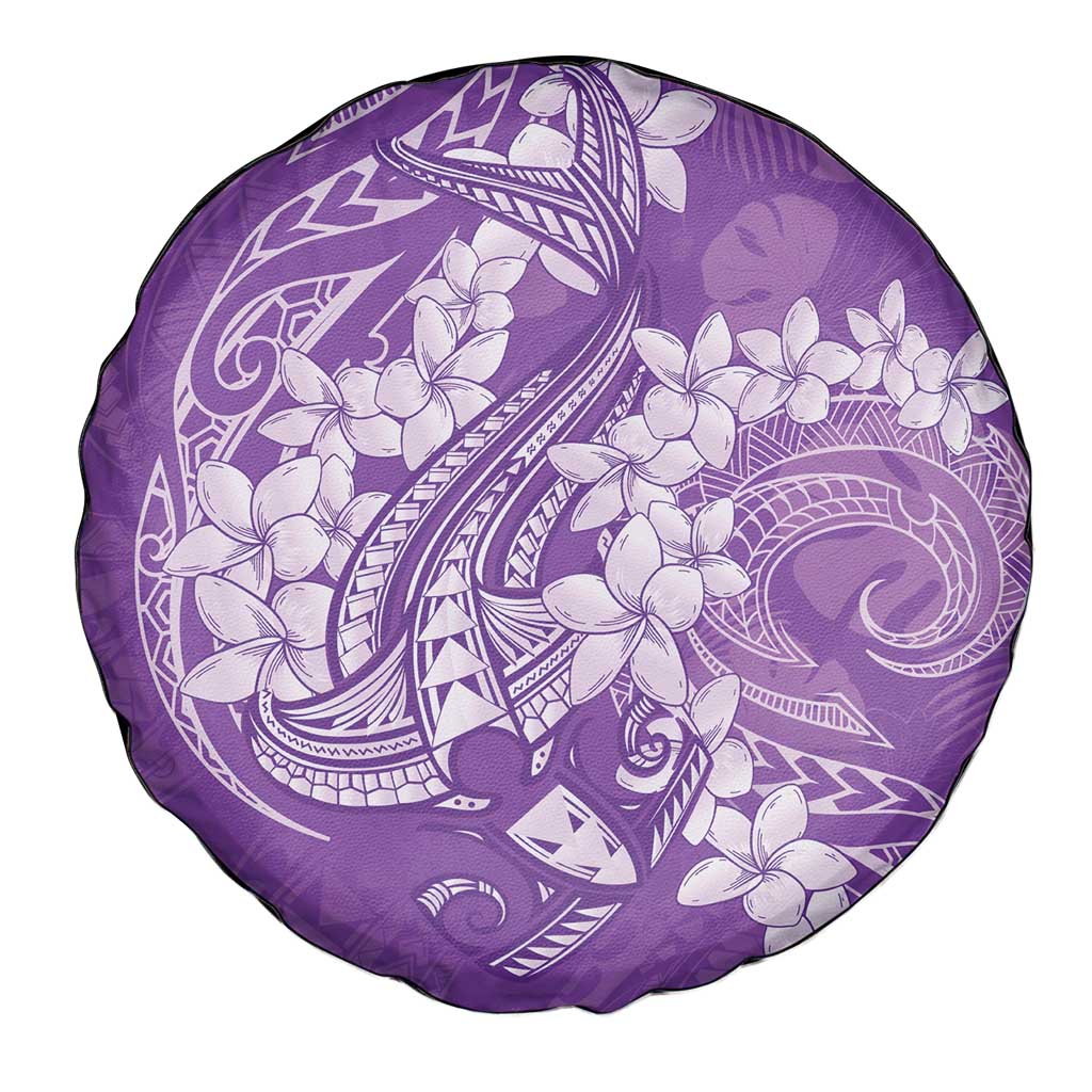 Purple Polynesia Hammerhead Shark Tattoo With Plumeria Lei Spare Tire Cover