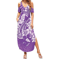 Purple Polynesia Hammerhead Shark Tattoo With Plumeria Lei Summer Maxi Dress