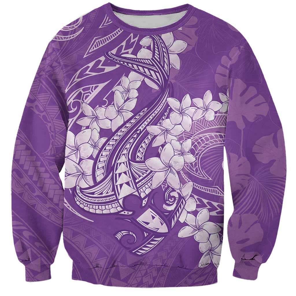 Purple Polynesia Hammerhead Shark Tattoo With Plumeria Lei Sweatshirt LT14 Unisex Purple - Polynesian Pride