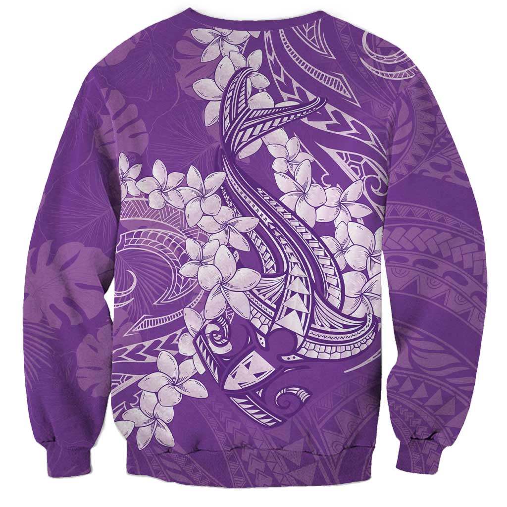 Purple Polynesia Hammerhead Shark Tattoo With Plumeria Lei Sweatshirt LT14 - Polynesian Pride