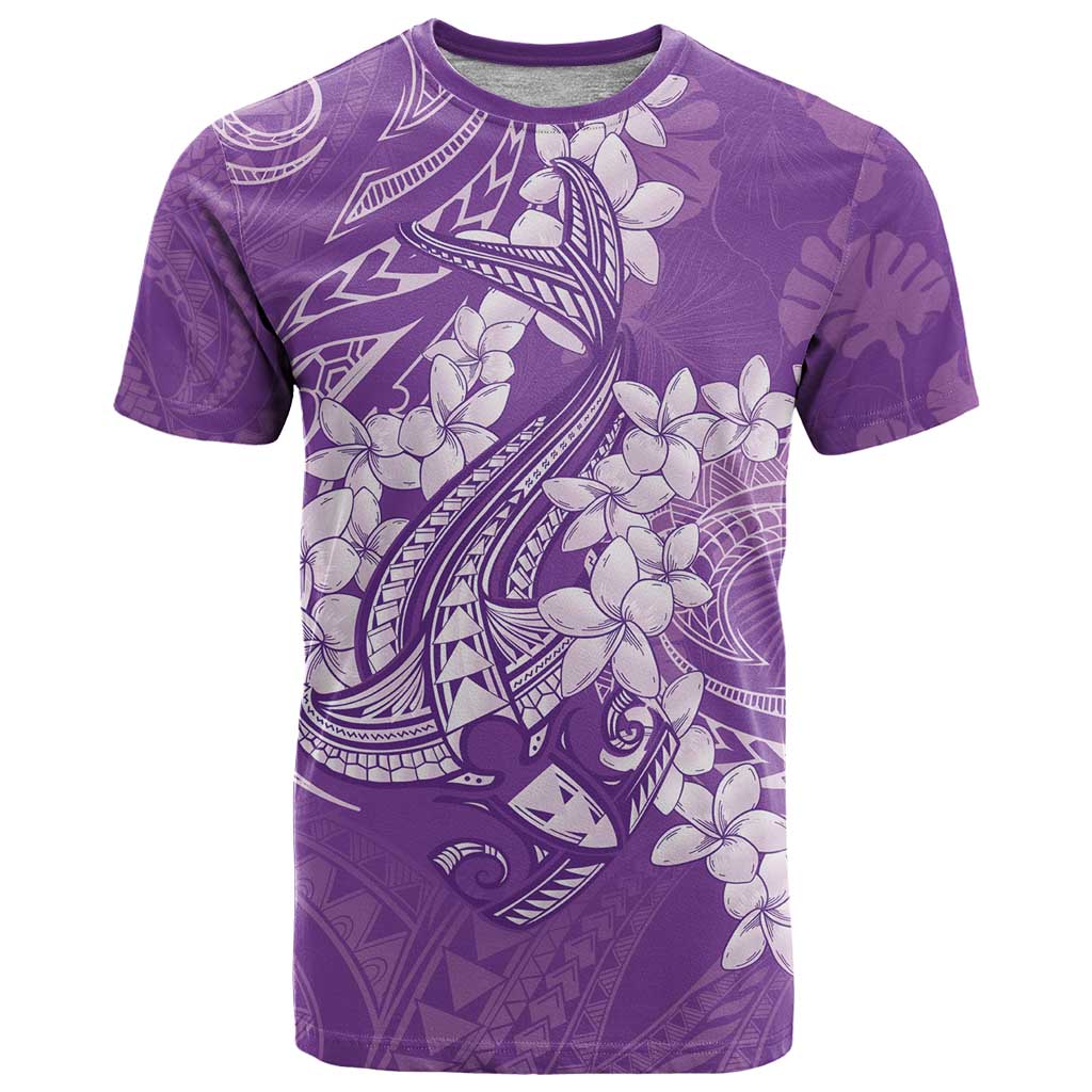 Purple Polynesia Hammerhead Shark Tattoo With Plumeria Lei T Shirt