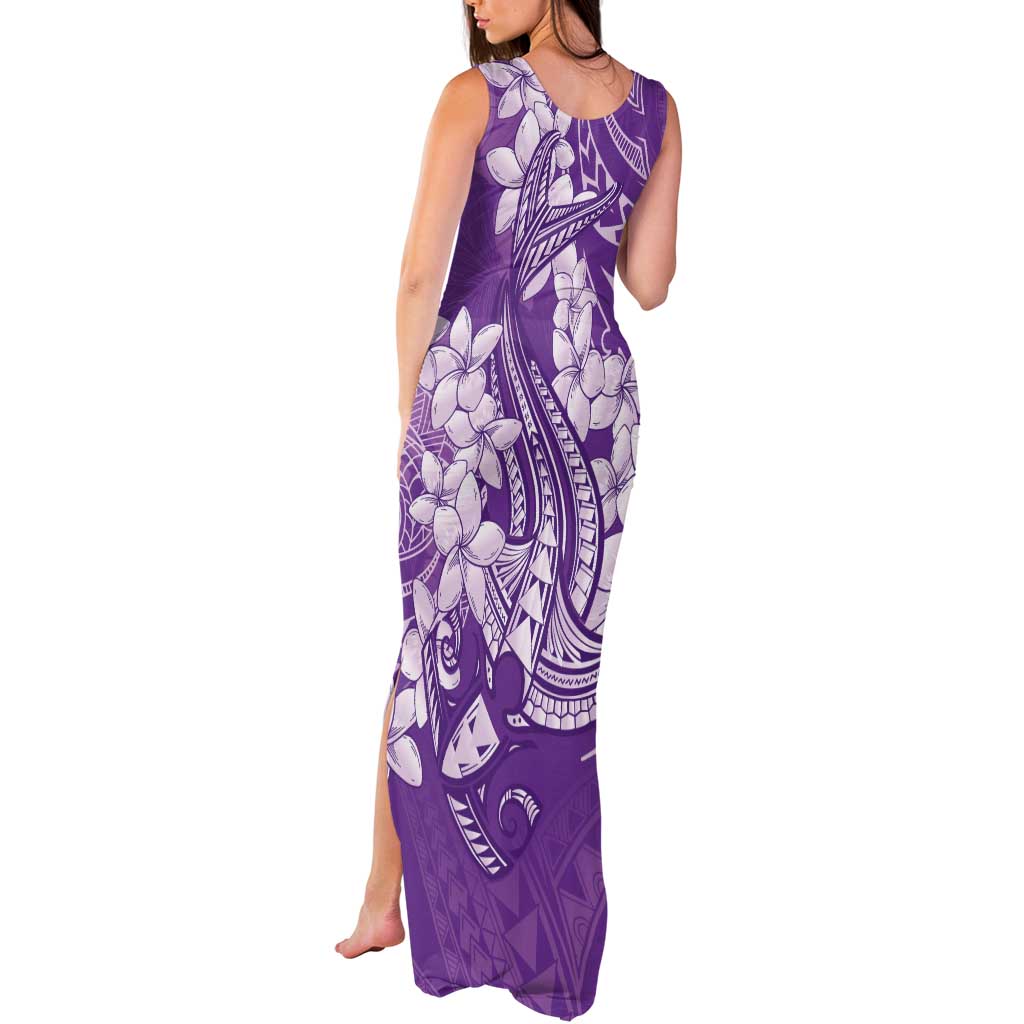 Purple Polynesia Hammerhead Shark Tattoo With Plumeria Lei Tank Maxi Dress