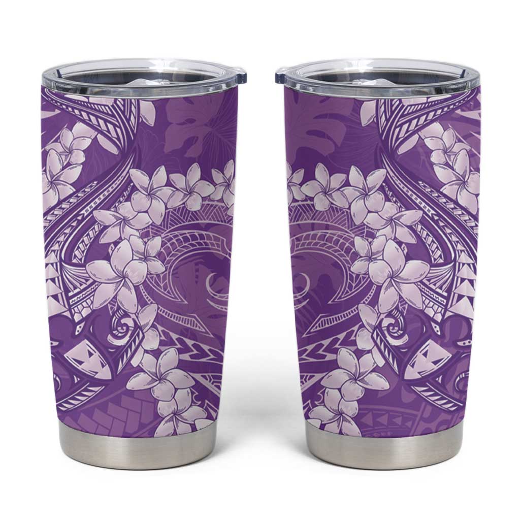 Purple Polynesia Hammerhead Shark Tattoo With Plumeria Lei Tumbler Cup