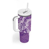 Purple Polynesia Hammerhead Shark Tattoo With Plumeria Lei Tumbler With Handle