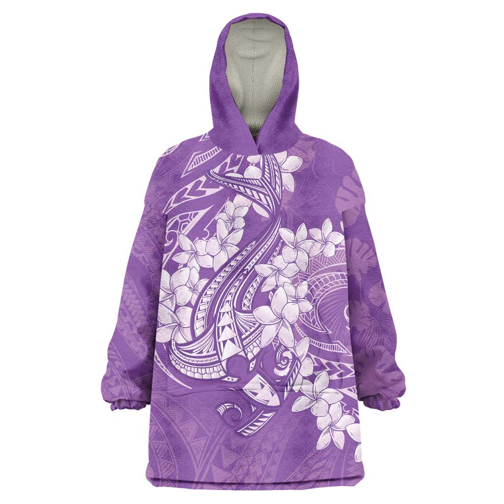 Purple Polynesia Hammerhead Shark Tattoo With Plumeria Lei Wearable Blanket Hoodie LT14 One Size Purple - Polynesian Pride