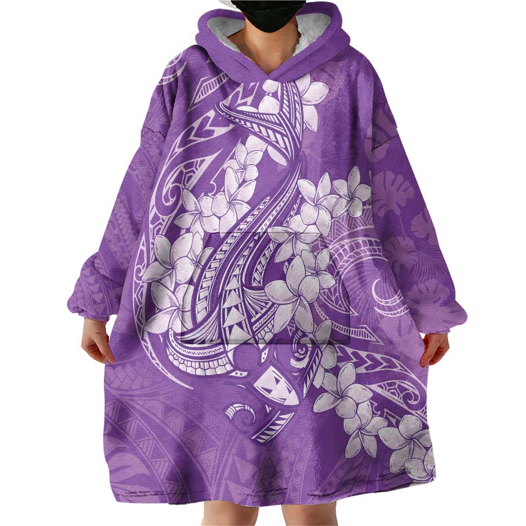 Purple Polynesia Hammerhead Shark Tattoo With Plumeria Lei Wearable Blanket Hoodie LT14 - Polynesian Pride