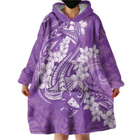 Purple Polynesia Hammerhead Shark Tattoo With Plumeria Lei Wearable Blanket Hoodie LT14 - Polynesian Pride