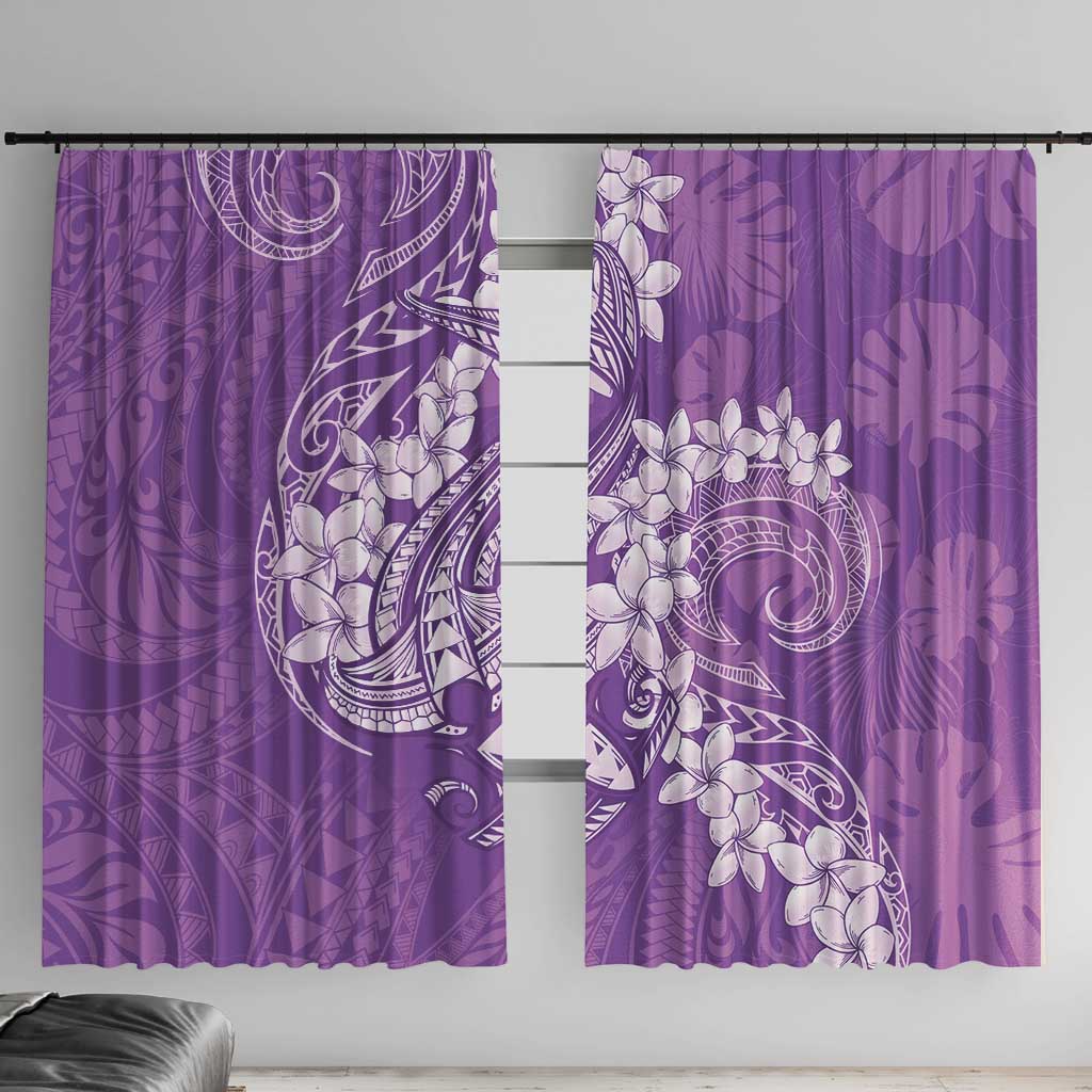 Purple Polynesia Hammerhead Shark Tattoo With Plumeria Lei Window Curtain LT14 With Hooks Purple - Polynesian Pride
