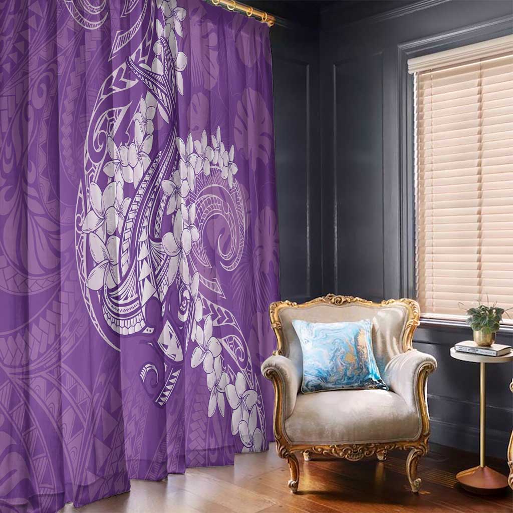 Purple Polynesia Hammerhead Shark Tattoo With Plumeria Lei Window Curtain LT14 - Polynesian Pride