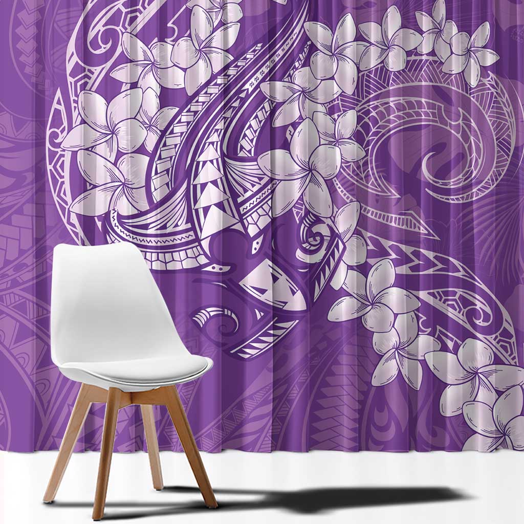 Purple Polynesia Hammerhead Shark Tattoo With Plumeria Lei Window Curtain LT14 - Polynesian Pride