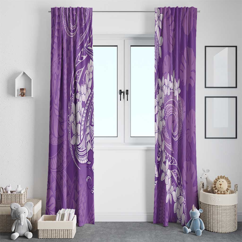 Purple Polynesia Hammerhead Shark Tattoo With Plumeria Lei Window Curtain LT14 - Polynesian Pride