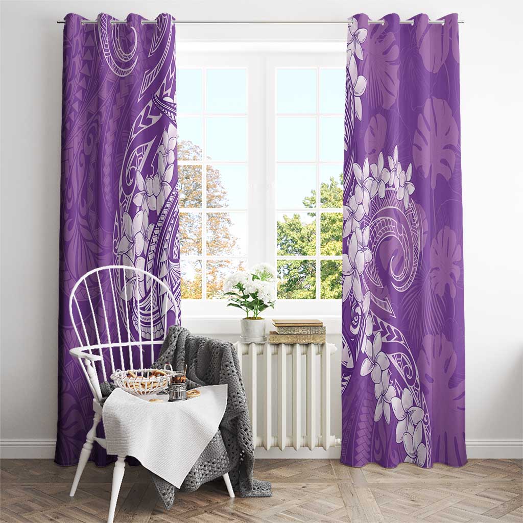 Purple Polynesia Hammerhead Shark Tattoo With Plumeria Lei Window Curtain LT14 - Polynesian Pride