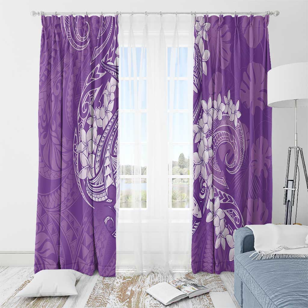 Purple Polynesia Hammerhead Shark Tattoo With Plumeria Lei Window Curtain LT14 - Polynesian Pride