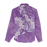 Purple Polynesia Hammerhead Shark Tattoo With Plumeria Lei Women Casual Shirt