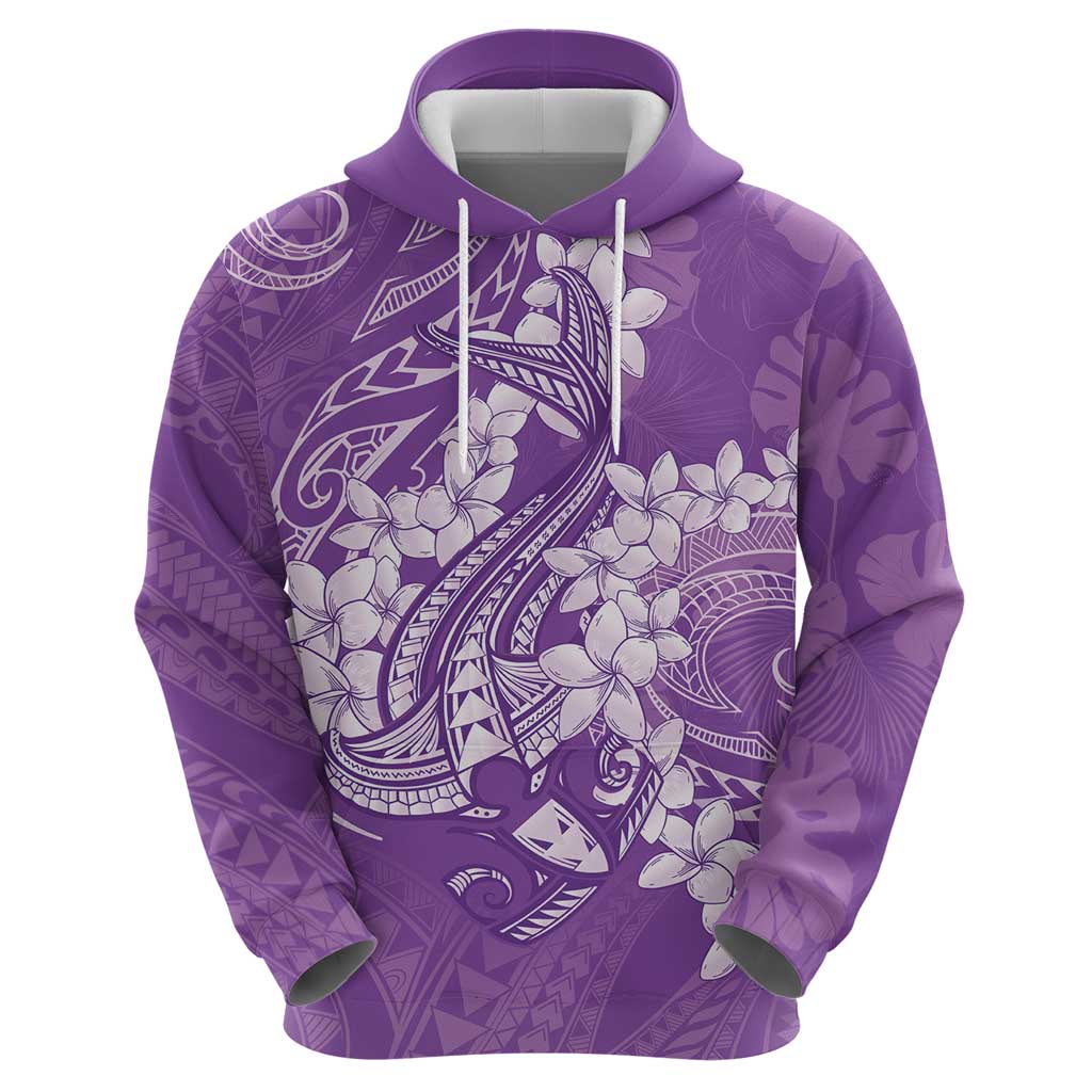 Purple Polynesia Hammerhead Shark Tattoo With Plumeria Lei Zip Hoodie