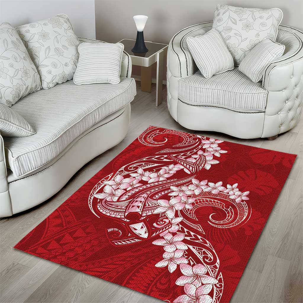 Red Polynesia Hammerhead Shark Tattoo With Plumeria Lei Area Rug