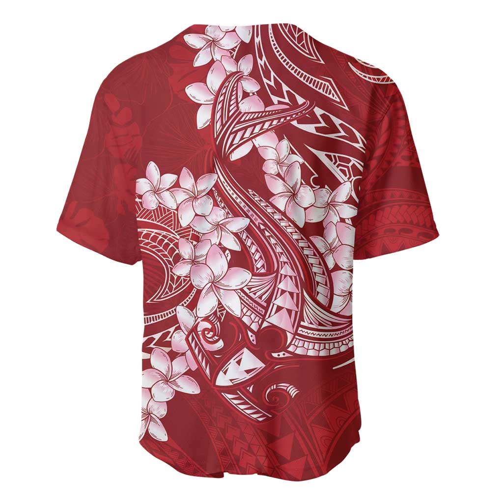 Red Polynesia Hammerhead Shark Tattoo With Plumeria Lei Baseball Jersey