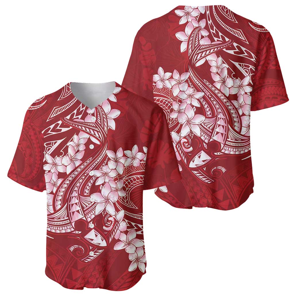 Red Polynesia Hammerhead Shark Tattoo With Plumeria Lei Baseball Jersey