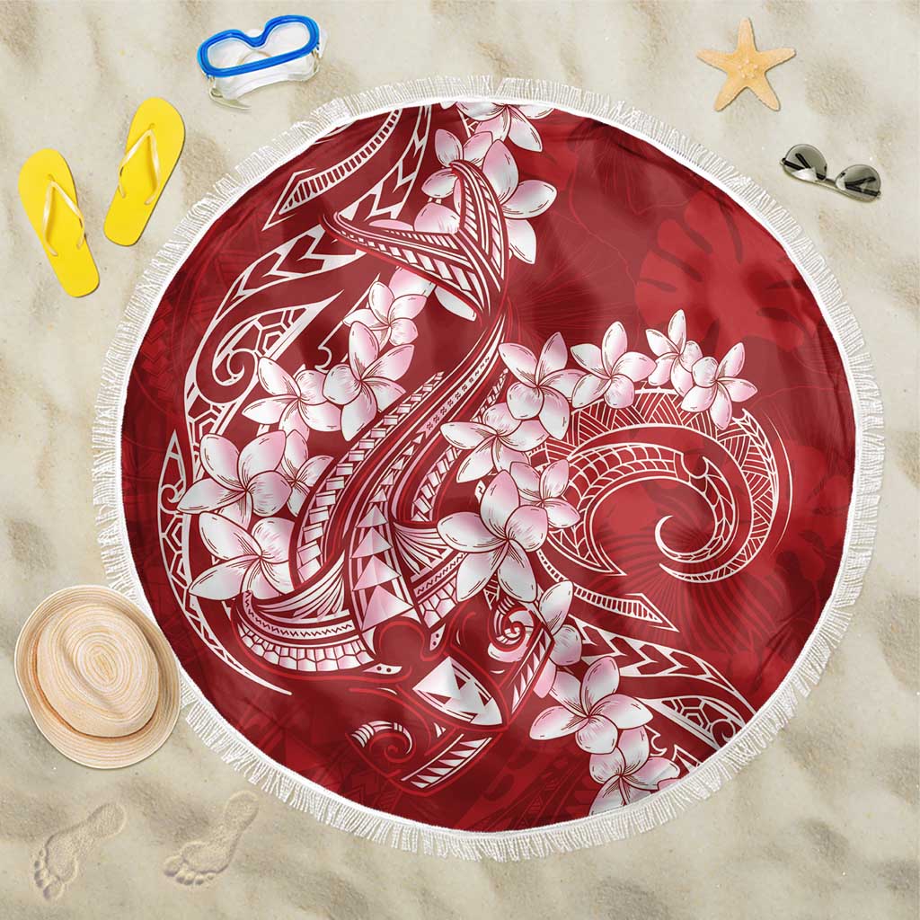 Red Polynesia Hammerhead Shark Tattoo With Plumeria Lei Beach Blanket LT14 One Size 150cm Red - Polynesian Pride