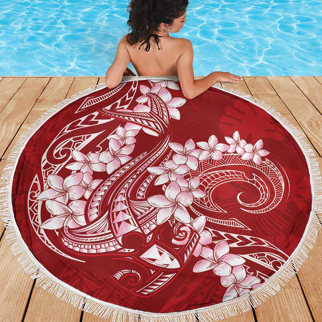 Red Polynesia Hammerhead Shark Tattoo With Plumeria Lei Beach Blanket LT14 - Polynesian Pride
