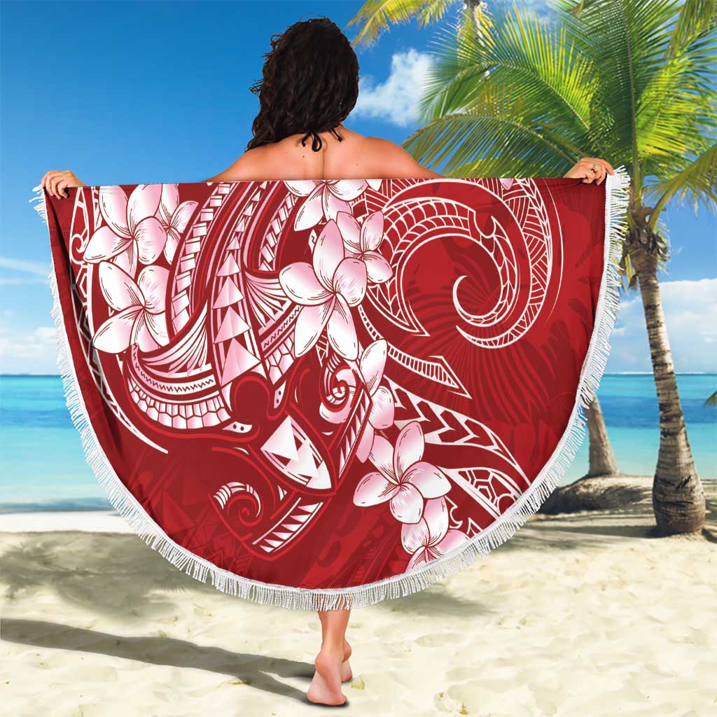 Red Polynesia Hammerhead Shark Tattoo With Plumeria Lei Beach Blanket LT14 - Polynesian Pride