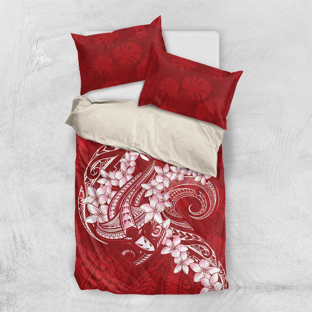 Red Polynesia Hammerhead Shark Tattoo With Plumeria Lei Bedding Set