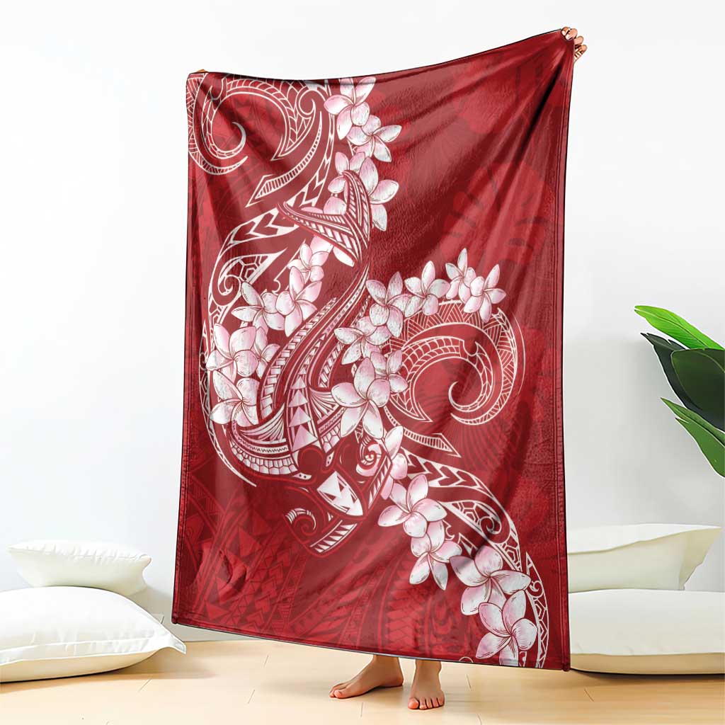 Red Polynesia Hammerhead Shark Tattoo With Plumeria Lei Blanket LT14 - Polynesian Pride